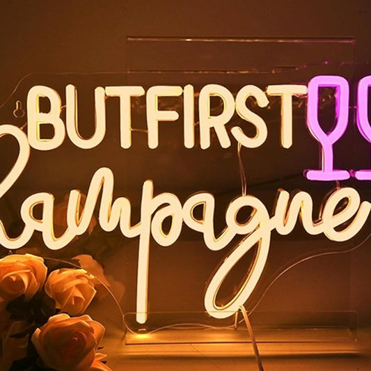 Fun Bright “But First Champagne” LED Night Light Bar Room Wall Decoration