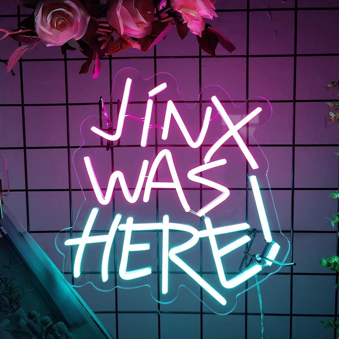 Bright Pink/Blue “Jinx Was Here” LED Night Light Game Room League of Legend Deco
