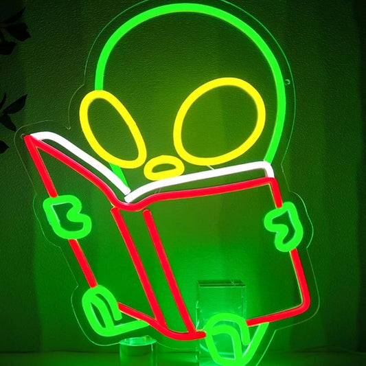 Fun Bright Cute Baby Alien Reading a Book LED Night Light Room Wall Decor