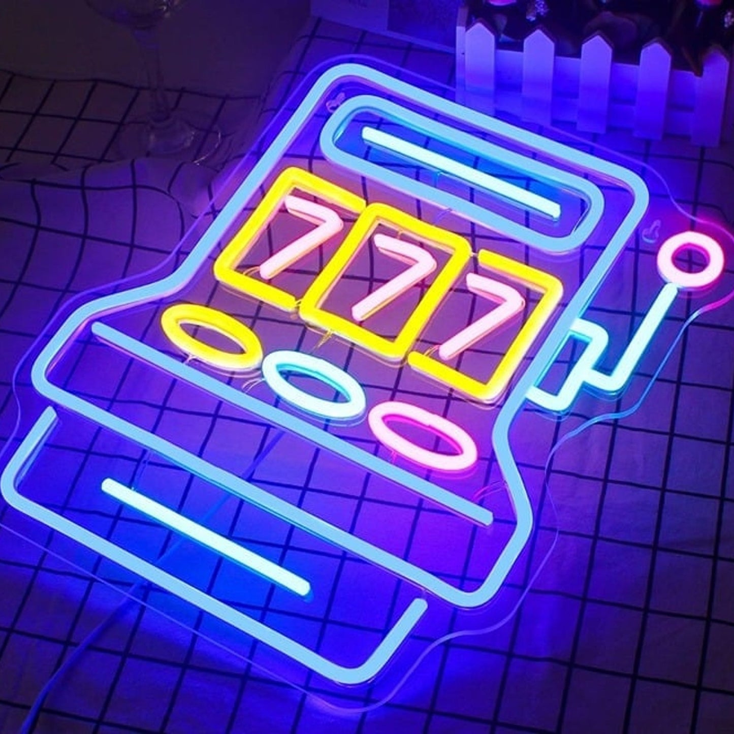 Vivid Bright Blue Slot Machine LED Night Light Casino Las Vegas Decoration