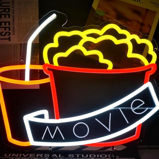 Vivid Bright Tasty Butter Popcorn & Drink “Movie” LED Night Light Theater Decor