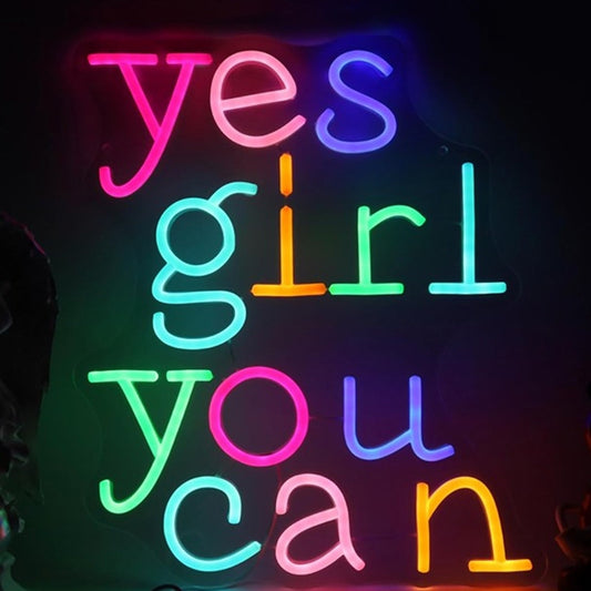 Lovely Bright Colorful “Yes Girl You Can” LED Night Light Room Wall Decoration