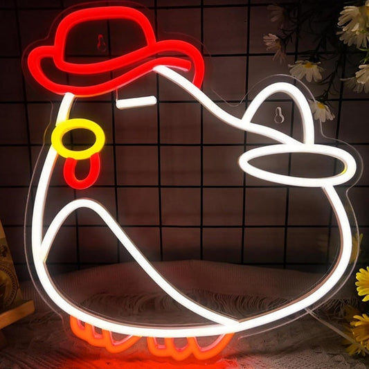 Fun Bright Plump Cowboy Chicken LED Night Light Room Wall Decor
