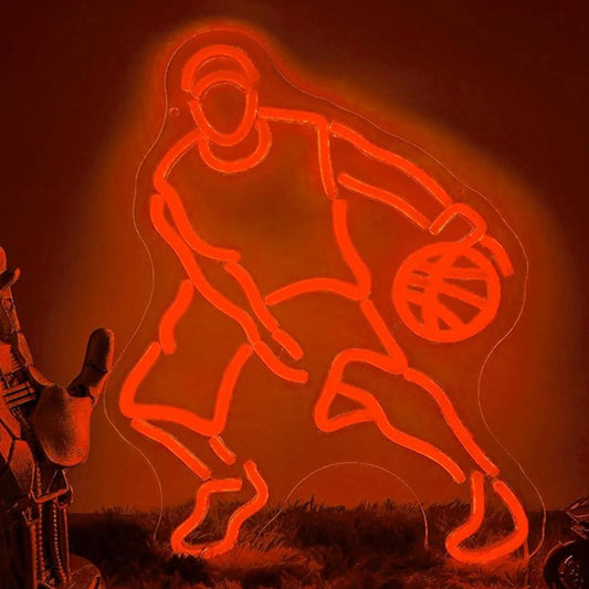 Vivid Warm Bright Orange Man Playing Basketball Night Light Room Wall Sport Dec