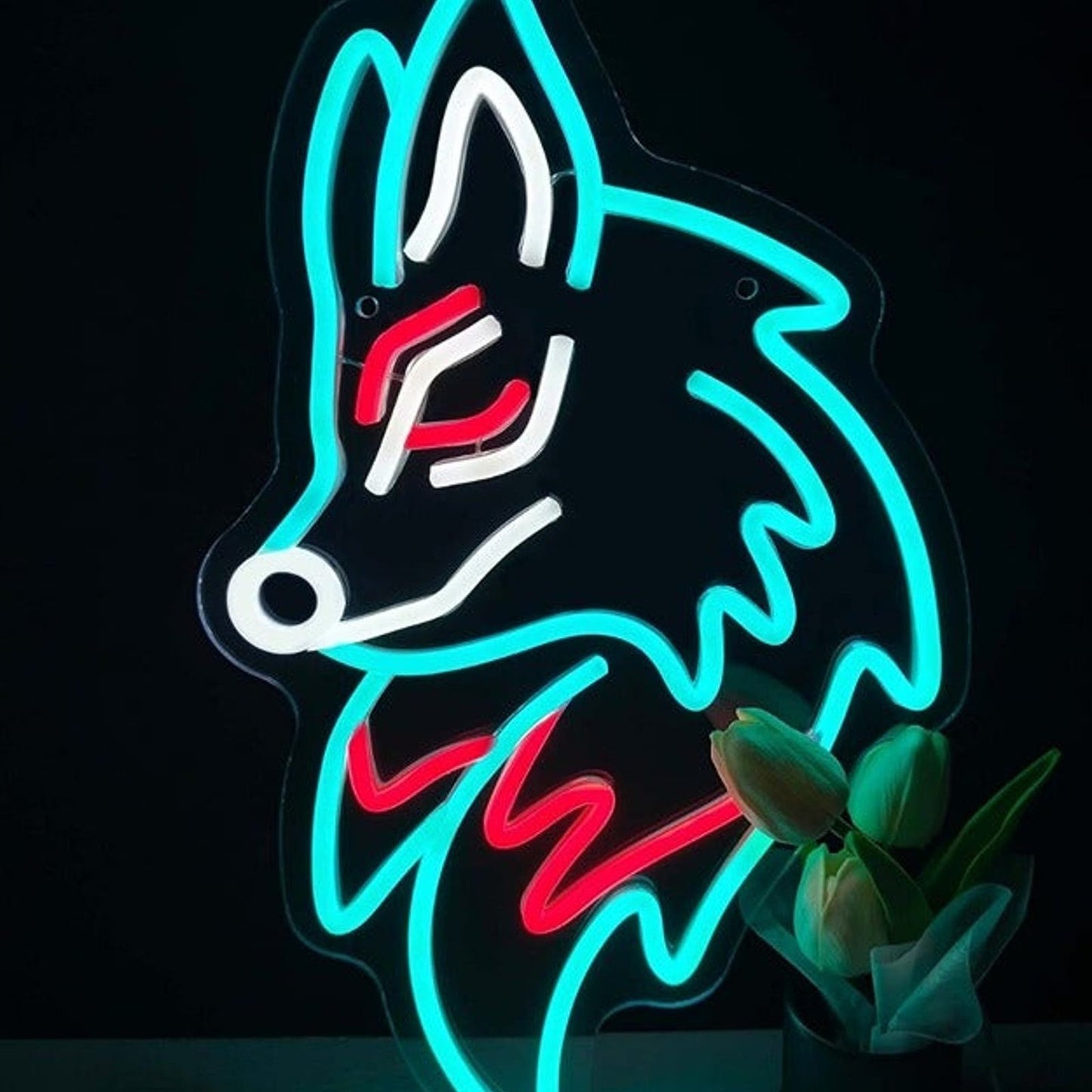 Vivid Bright Blue/Red Fox LED Night Light Room Wall Decor