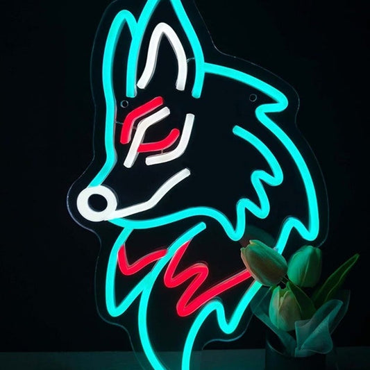 Vivid Bright Blue/Red Fox LED Night Light Room Wall Decor