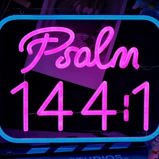 Lovely Bright Blue / Pink “Psalm 144:1” LED Night Light Room Wall Decoration