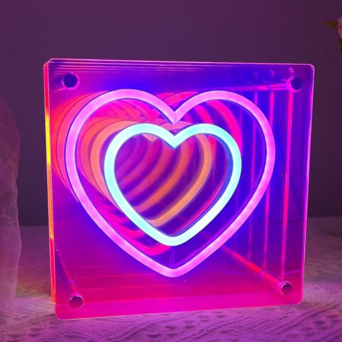 Amazing Bright Rainbow Infinity Heart LED NightLight Room Wall Night Stand Decor