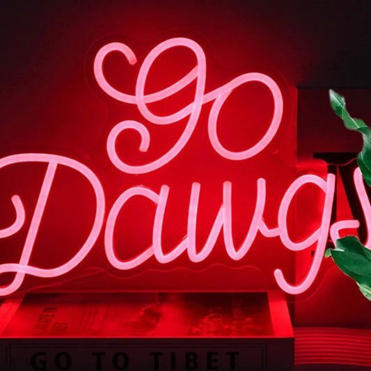 Fun Bright Red “Go Dawgs” LED Night Light Sports Room Wall Decoration