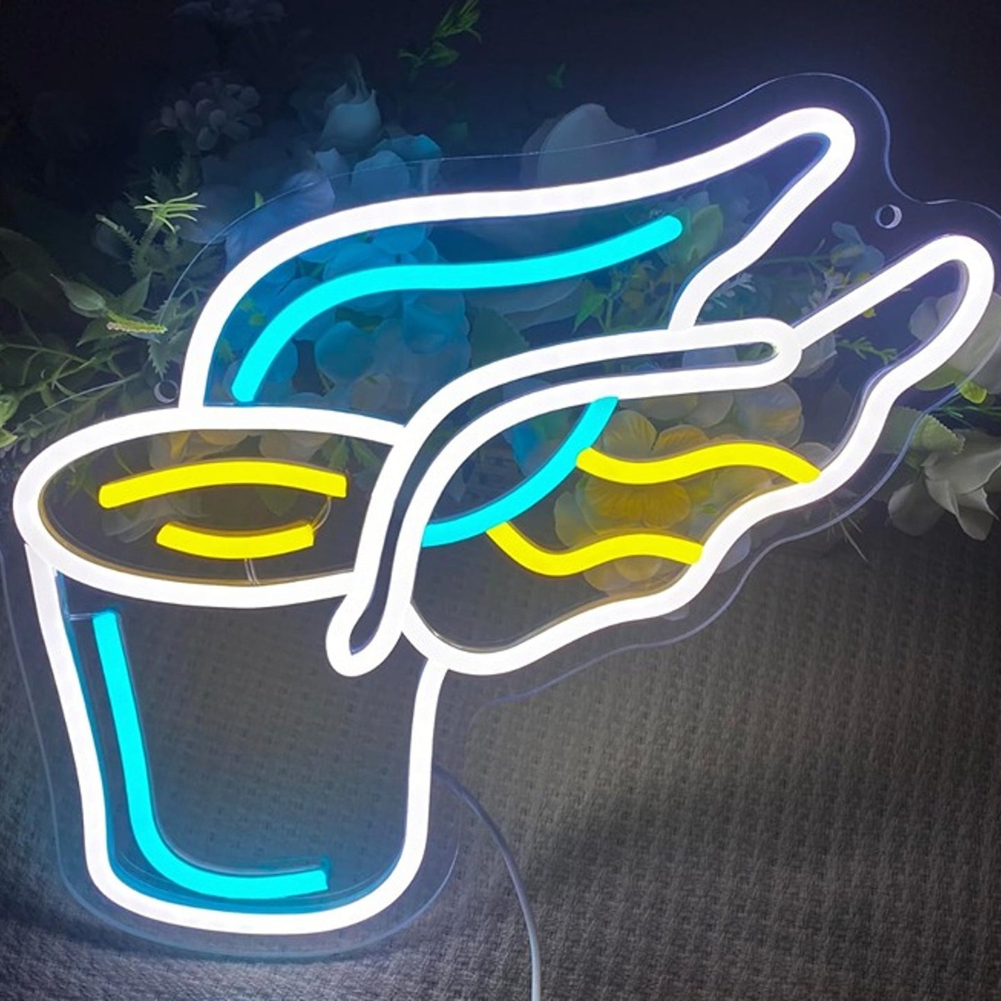 Fun Bright Coffee Cup With Wings LED Night Light Room Wall Decoration