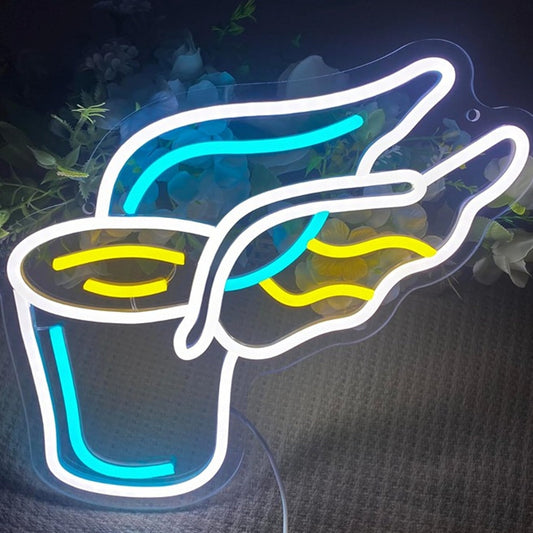 Fun Bright Coffee Cup With Wings LED Night Light Room Wall Decoration