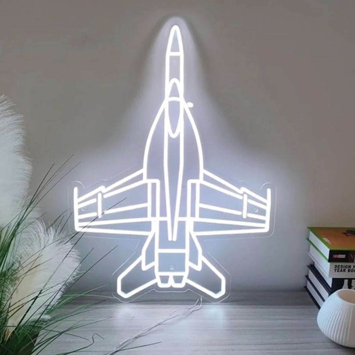 Cool Bright White Fighter Jet Aircraft Plane LED Night Light Military Decor