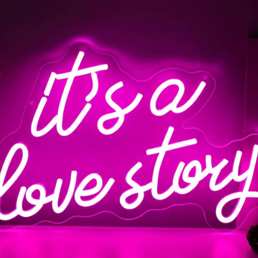 Lovely Bright Pink “It’s A Love Story” LED Night Light Room Wall Decoration