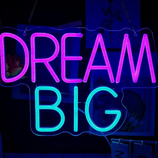 Positive Bright Purple / Blue “Dream Big” Night Light Room Wall Motivation Decor