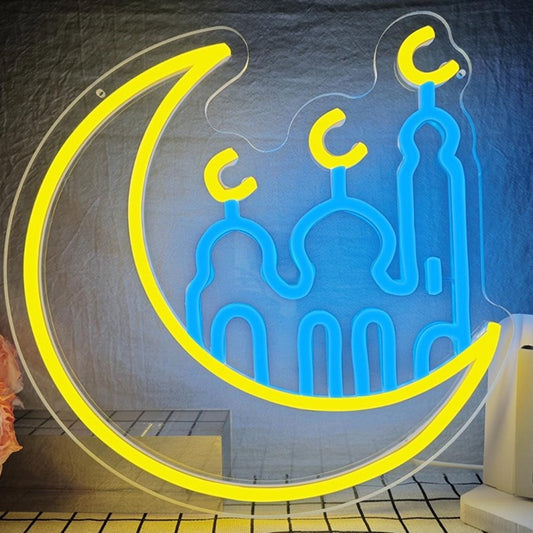 Lovely Bright Blue / Yellow Ramadan LED Night Light Sign Room Wall Decoration