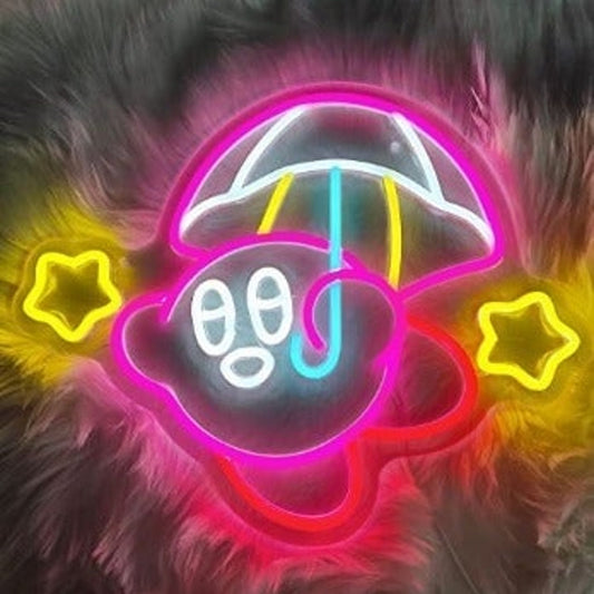 Adorable Cute Kirby w/ an Umbrella and Stars LED Night Light Game Room Decor