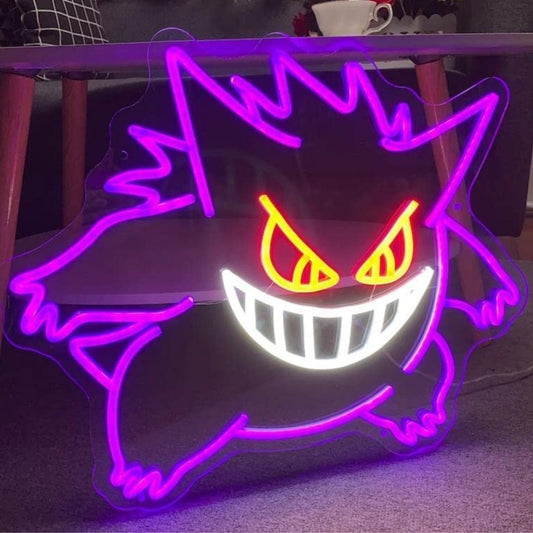 Fun Bright Crazy Purple Gengar Pokemon LED Night Light Game Room Wall Decoration