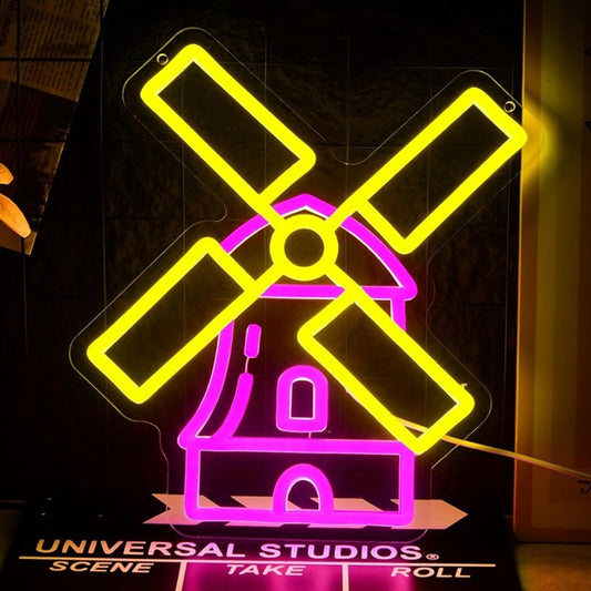 Lovely Bright Pink / Yellow  Windmill LED Night Light Room Wall Decor