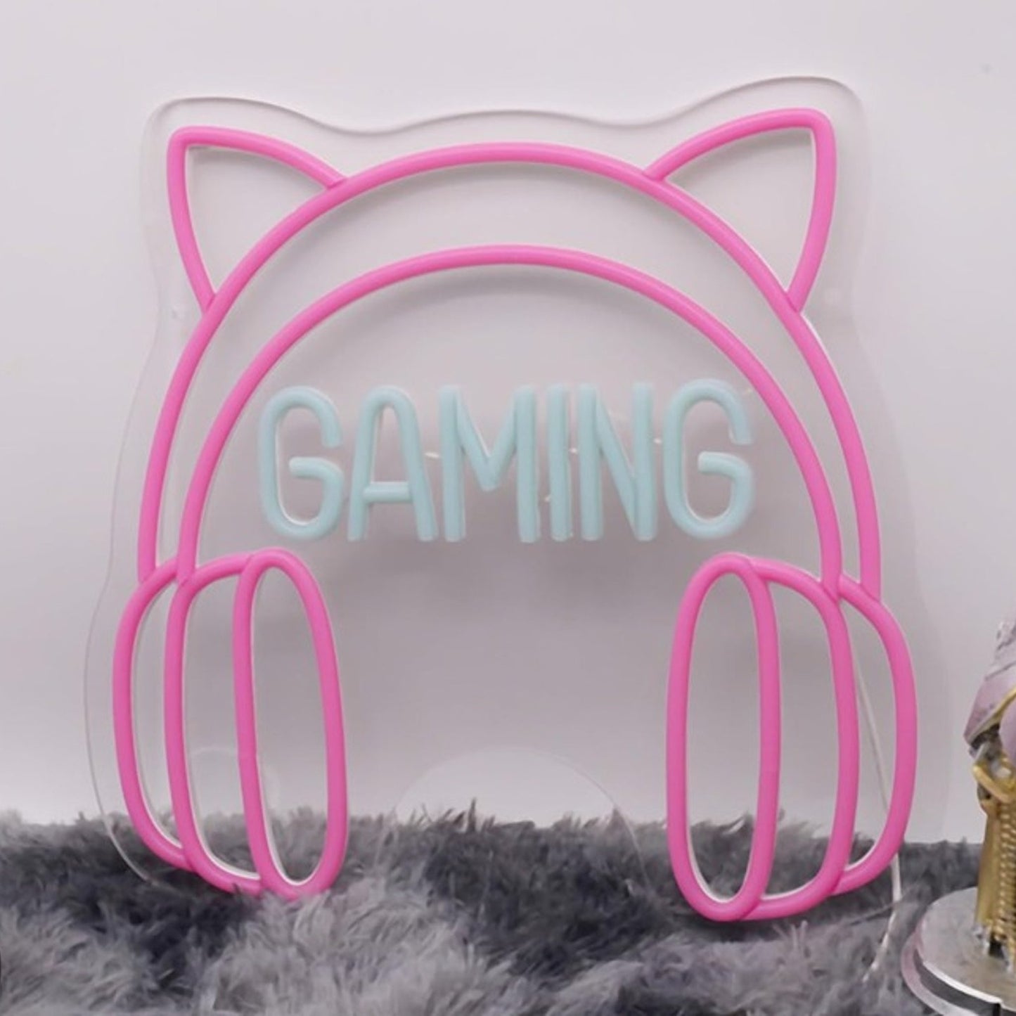 Fun Bright Pink Kitty Cat Ears Headphones “Gaming” LED Light Room Wall Decor
