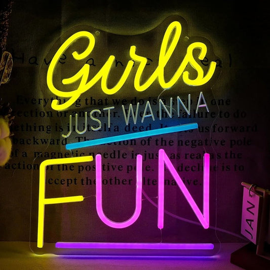 Lovely Bright Colorful “Girls Just Wanna Have Fun” Night Light Room Wall Decor