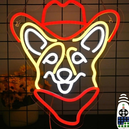 Fun Bright Cowboy Corgi Puppy Dog LED Night Light Room Wall Decoration