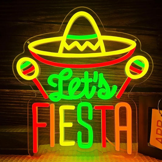 Fun Bright Colorful “Let’s Fiesta” Maracas Sombrero Light Mexican Party Decor