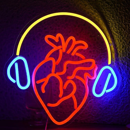 Fun Bright Heart Listening to Music LED Night Light Room Wall Decoration