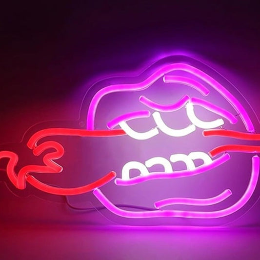 Fun Bright Pink Lips Eating Red Hot Pepper LED Night Light Room Wall Decoration