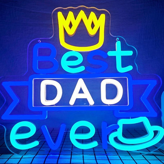 Vivid Bright Blue “Best Dad Ever” Crown LED Night Light Room Wall Decoration