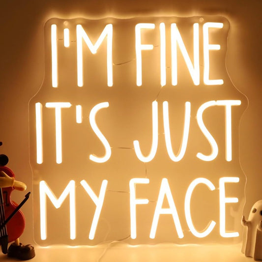 Fun Warm White “I’m Fine, It’s Just My Face” LED Night Light Room Wall Decor
