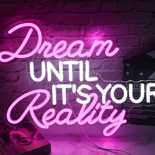 Lovely Bright Pink / White “Dream until It’s Your Reality” Light Room Wall Decor