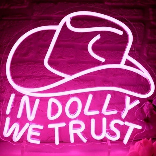Fun Bright Pink “In Dolly We Trust” Cow Girl Hat LED Light Country Decor