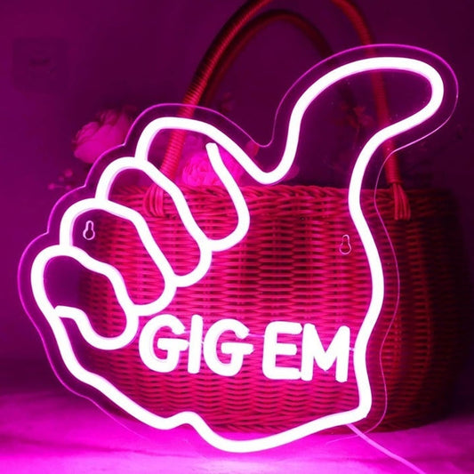 Vivid Bright Pink Thumbs Up “Gig em” LED Night Light Room Wall Decoration