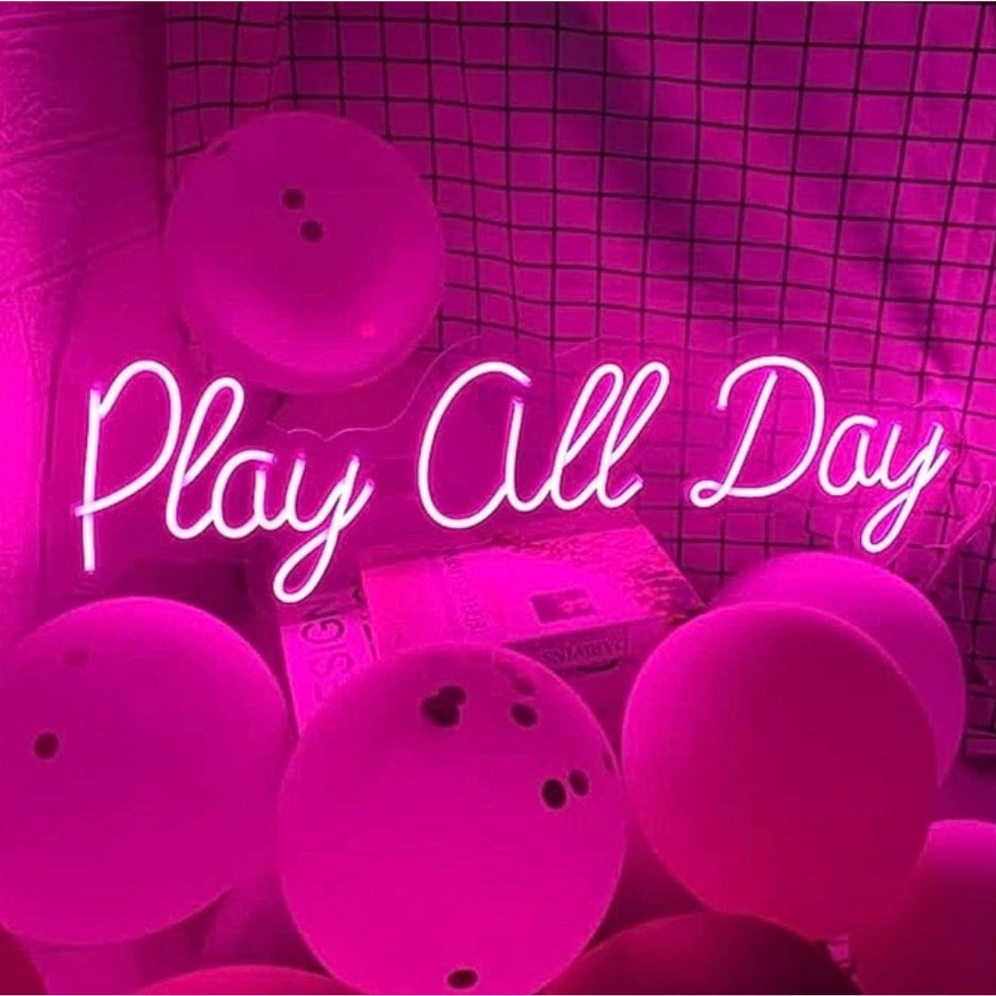 Fun Bright Pink “Play All Day” LED Night Light Room Wall Decoration