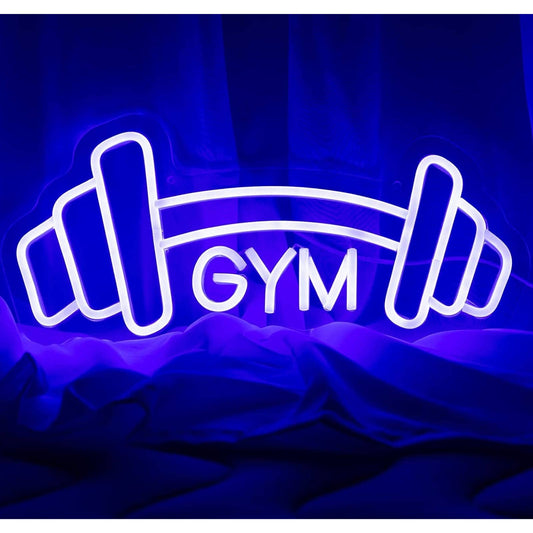 Bright Blue Gym Barbell Dumbbell LED Light Business Exercise Room Wall Decor