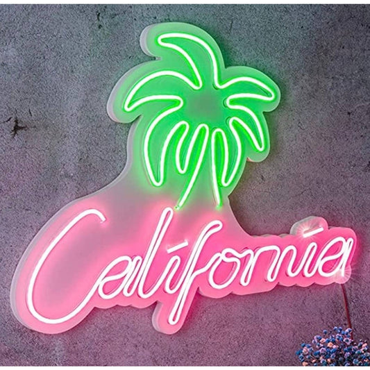 Fun Bright Vivid Green / Pink California Palm Tree LED Light Room Wall Decoratio