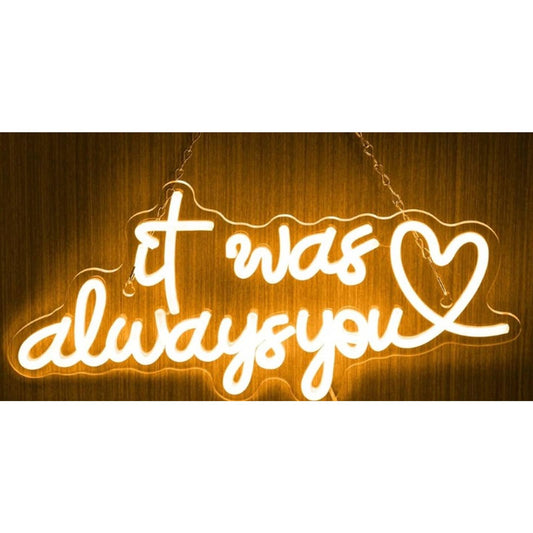 Lovely Warm Bright White “It was Always You” Heart LED Night Light Love Decor