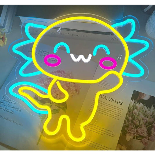 Cute Bright Happy Yellow Axolotl Salamander LED Night Light Room Wall Decor