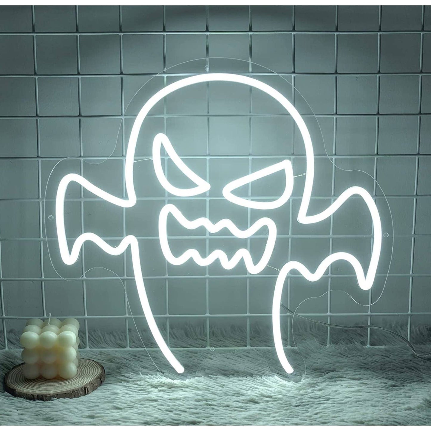 Spooky Mean Bright White Ghost LED Night Light Room Wall Halloween Decor