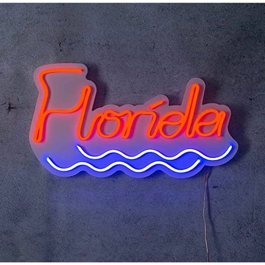 Bright Vivid Red / Blue Florida Ocean LED Night Light Room Wall Decoration
