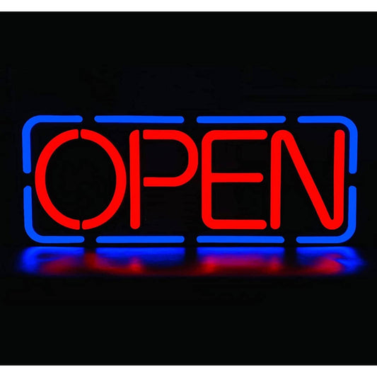 Bright Unique Blue Dash Open Sign LED Night Light Business Store Window Light