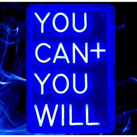 Empowering Bright Blue “You Can + You Will” LED Night Light Motivation Decoratio