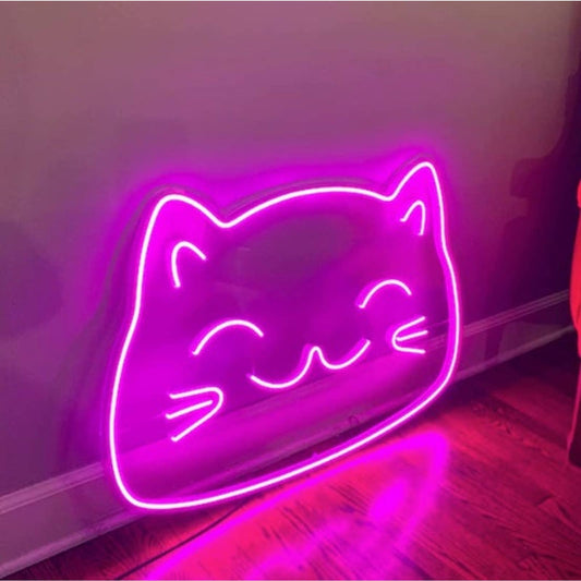 Cute Bright Vivid Pink Happy Kitty Cat LED Night Light Room Wall Decoration