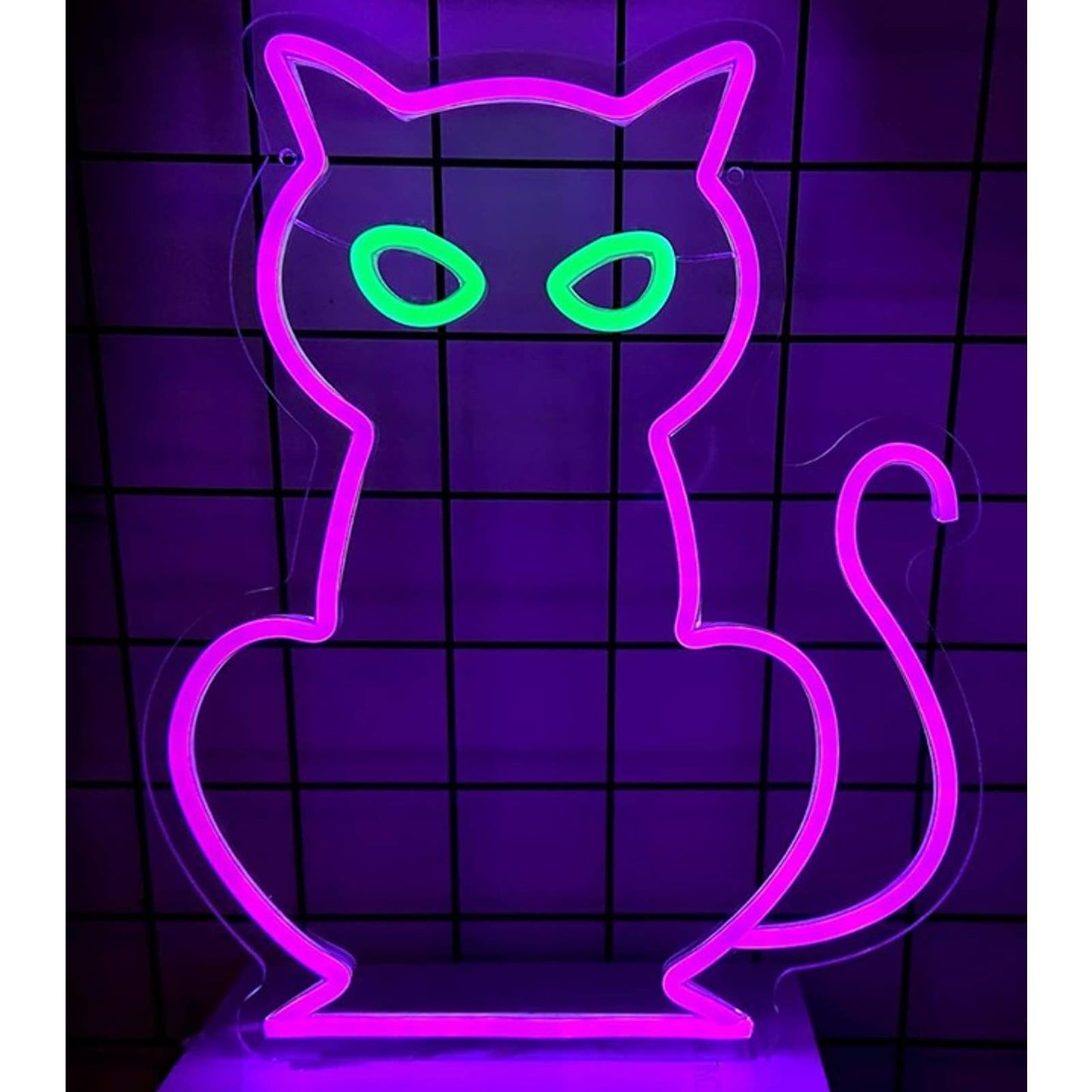 Spooky Bright Green Eyed Pink Witch’s Cat Led Night Light Room Wall Decor