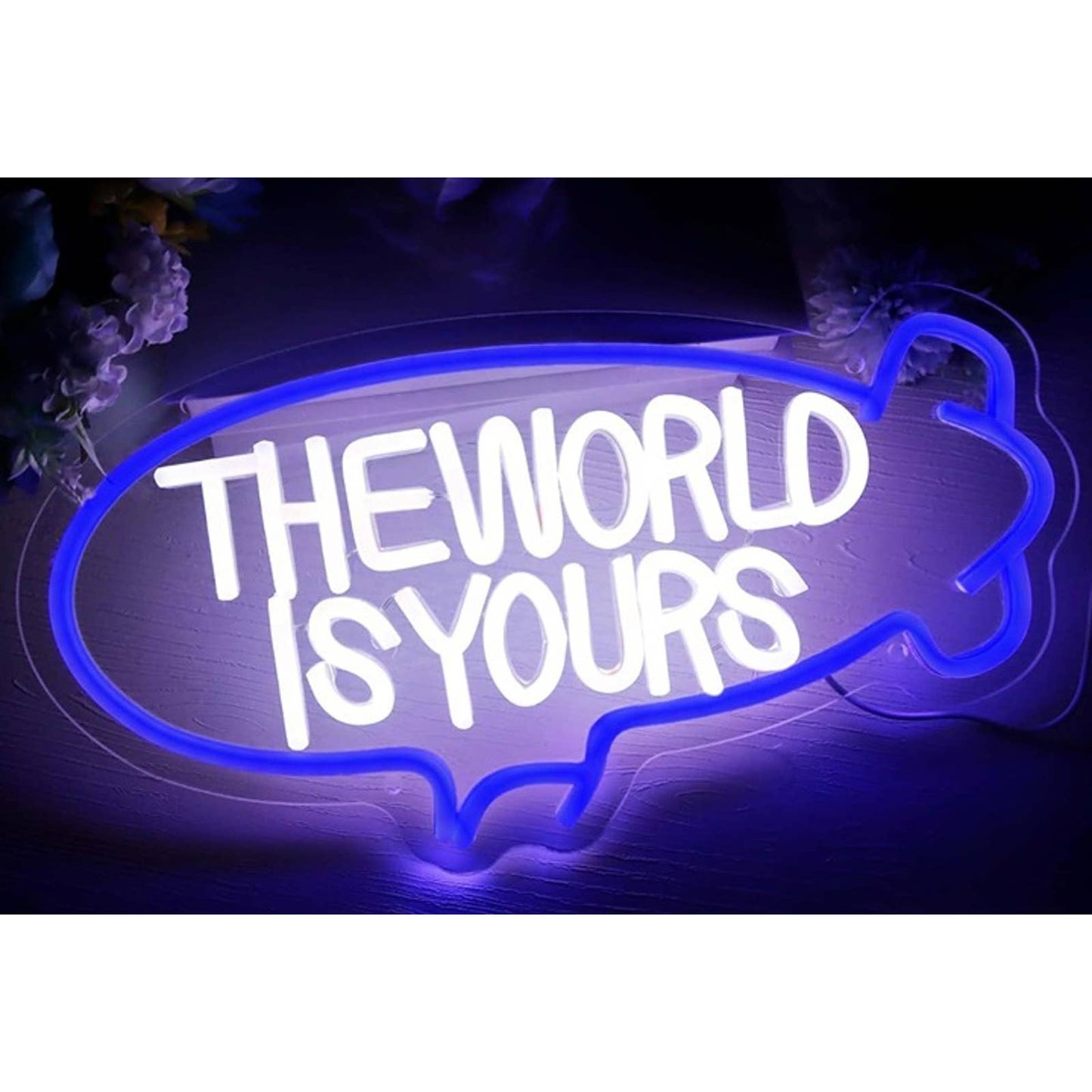 Vivid Bright Blue Blimp “The World Is Yours” LED Night Light Motivation