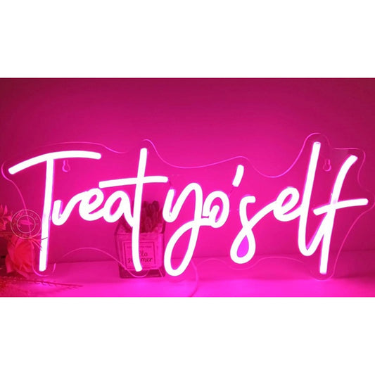Fun Bright Unique Pink “Treat Yo’ Self” LED Night Light Room Wall Decoration