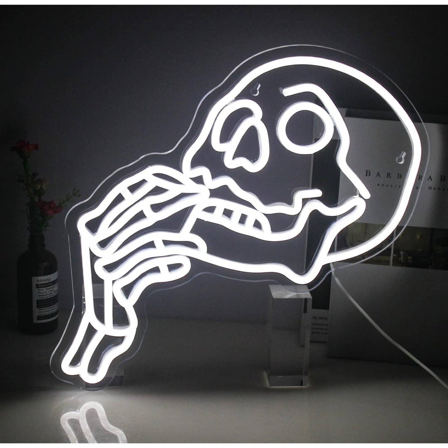 Spooking Bright Thinking Skull Skeleton LED Night Light Halloween Room Wall Deco