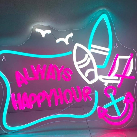 Vivid Fun Bright Blue “Always Happy Hour” Surfboard Beach Chair Anchor LED Light