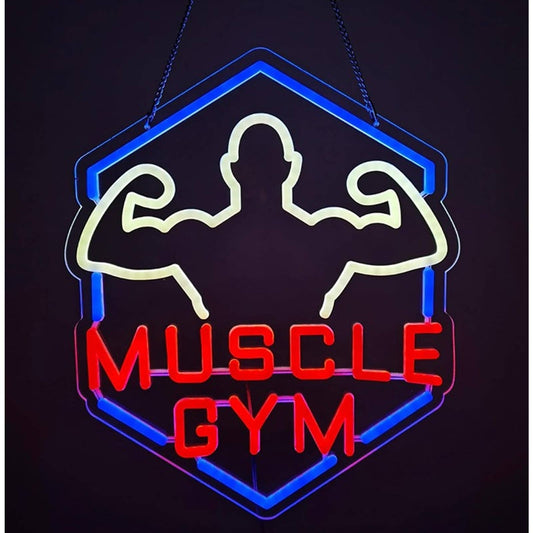 Bright Strong Man Muscle Gym LED Light Fitness Exercise Workout Wall Decor