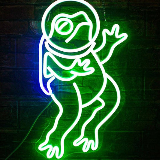 Fun Bright Green Astronaut Frog LED Night Light Room Wall Decoration